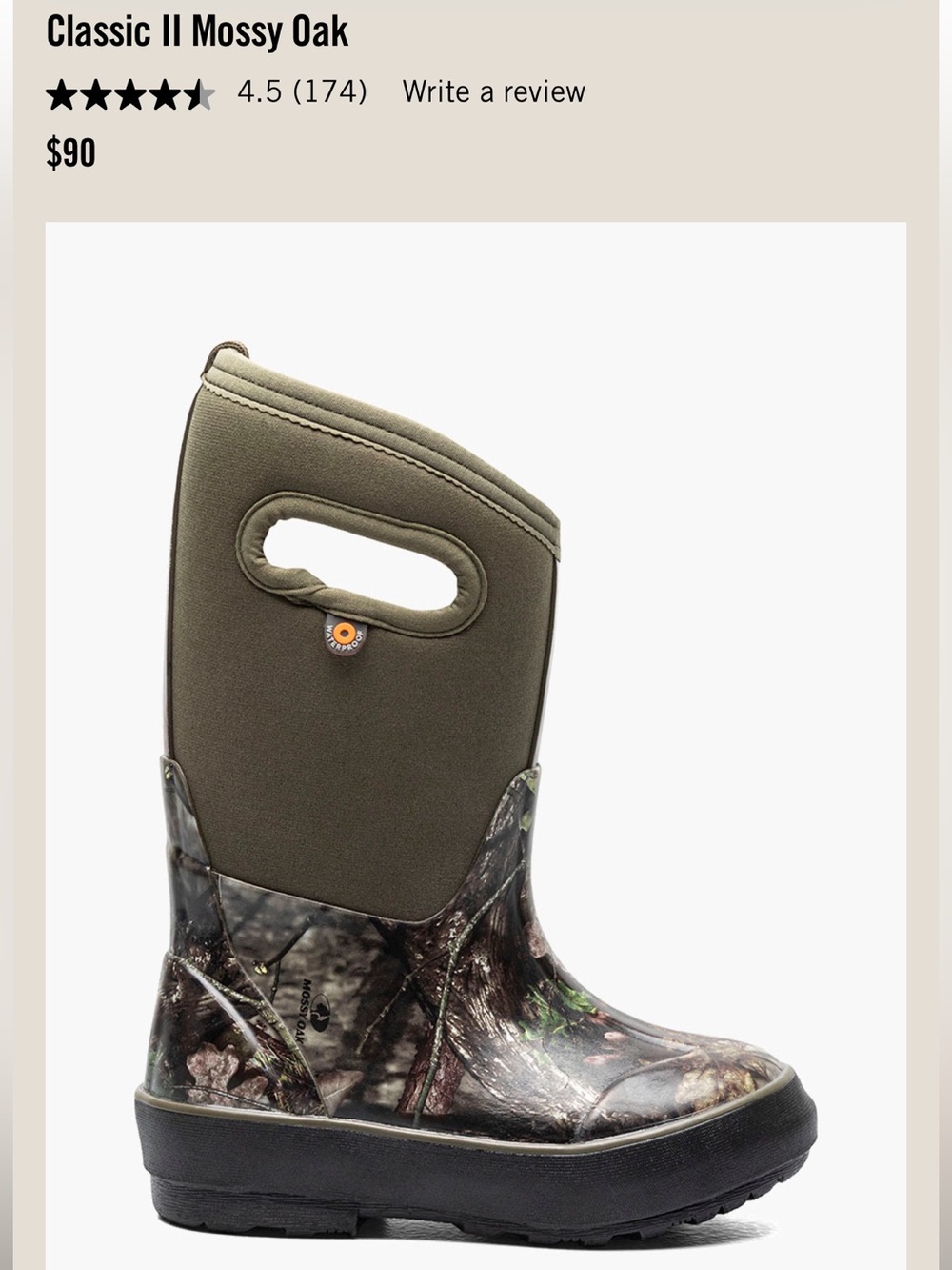 Bogs Mossy Oak Kids Waterproof Pull-On Boot - Moss Green